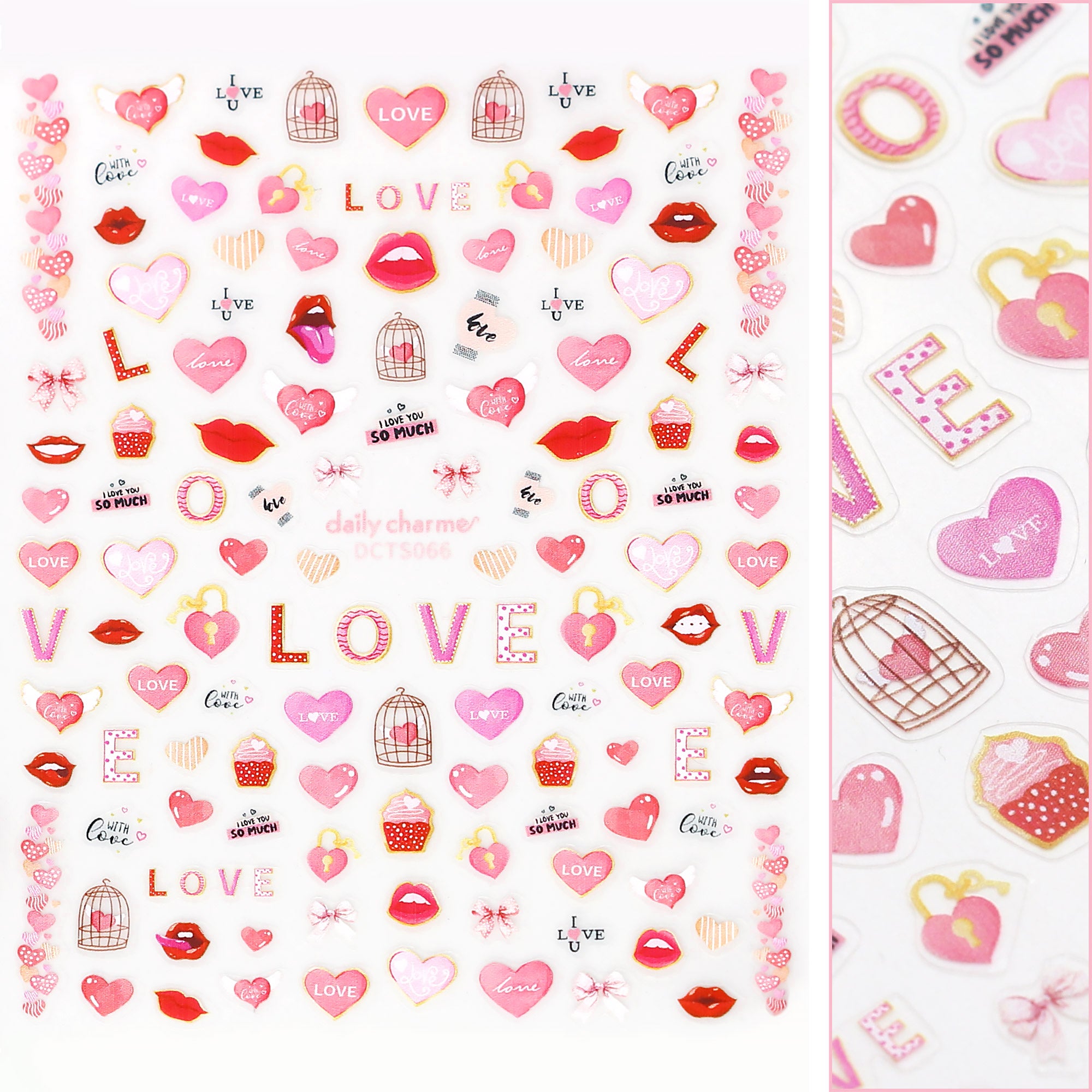 Valentine Nail Art Sticker / With Love Valentine Nail Art Sticker / With Love Pink Heart Lip Cupcake