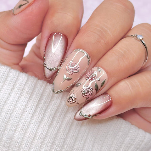 Valentine Nail Art Sticker / Lovestruck Roses / Silver / Floral / Summer / Spring Nail Art / Garden