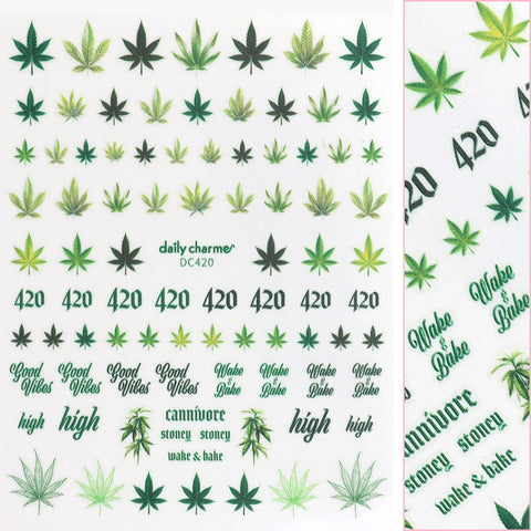 Daily Charme Floral Nail Art Sticker / Good Vibes Hemp Leaf 420 Nails