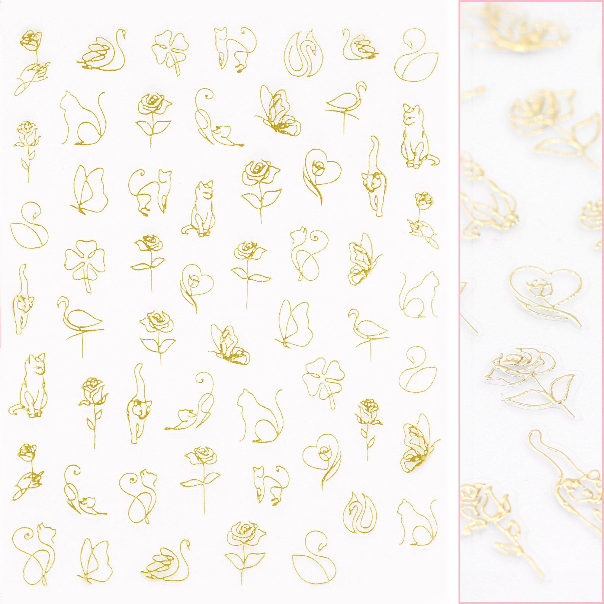 Chic Nail Art Sticker / Kitty Line Art / Metallic Gold Chic Nail Art Sticker / Kitty Line Art / Metallic Gold