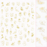 Chic Nail Art Sticker / Kitty Line Art / Metallic Gold
