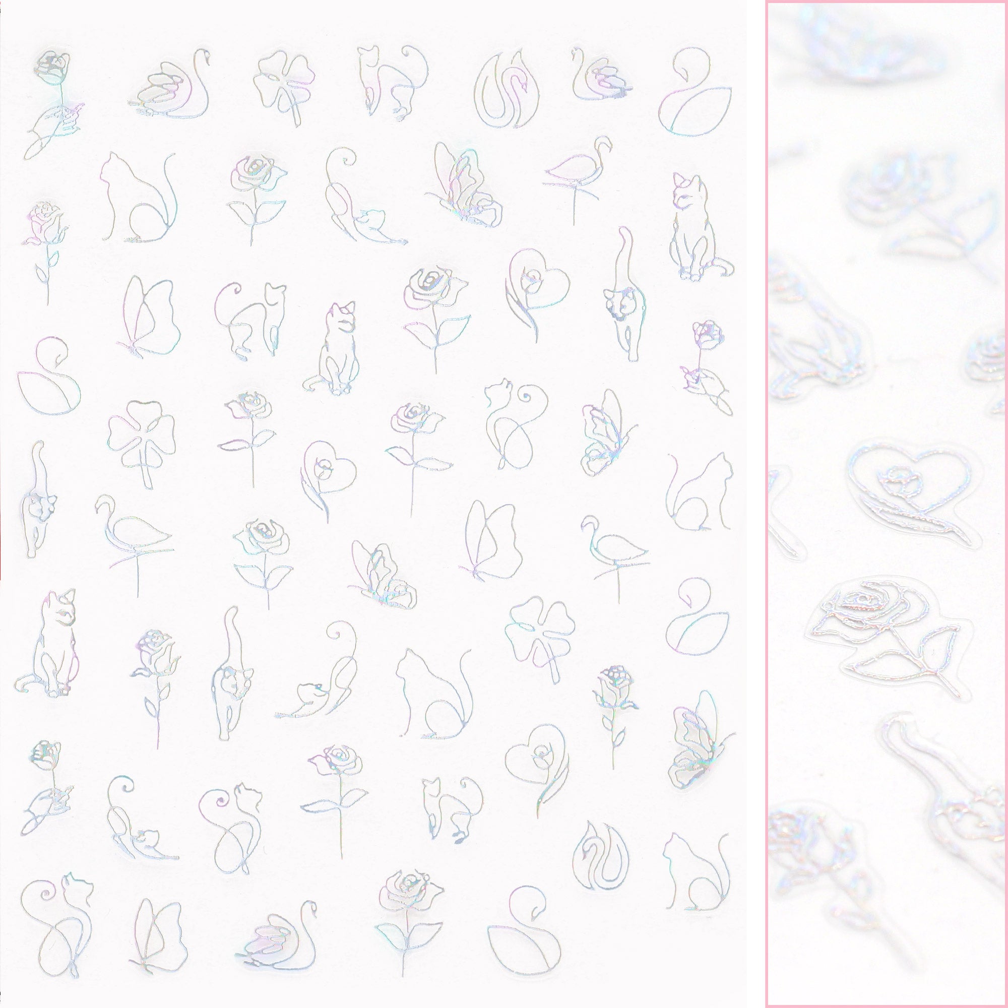 Chic Nail Art Sticker / Kitty Line Art / Holographic Silver Chic Nail Art Sticker / Kitty Line Art / Holographic Silver Cat Design Abstract