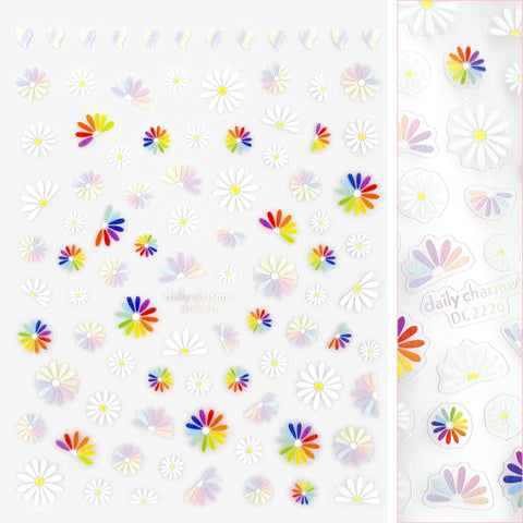 Floral Nail Art Sticker / Rainbow Daisies Bright Pastel