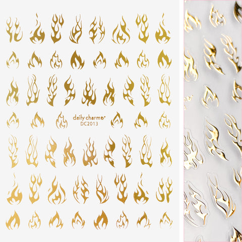 Chic Nail Art Sticker / Flames / Metallic Gold Hot Nail Trend Abstract Tattoo
