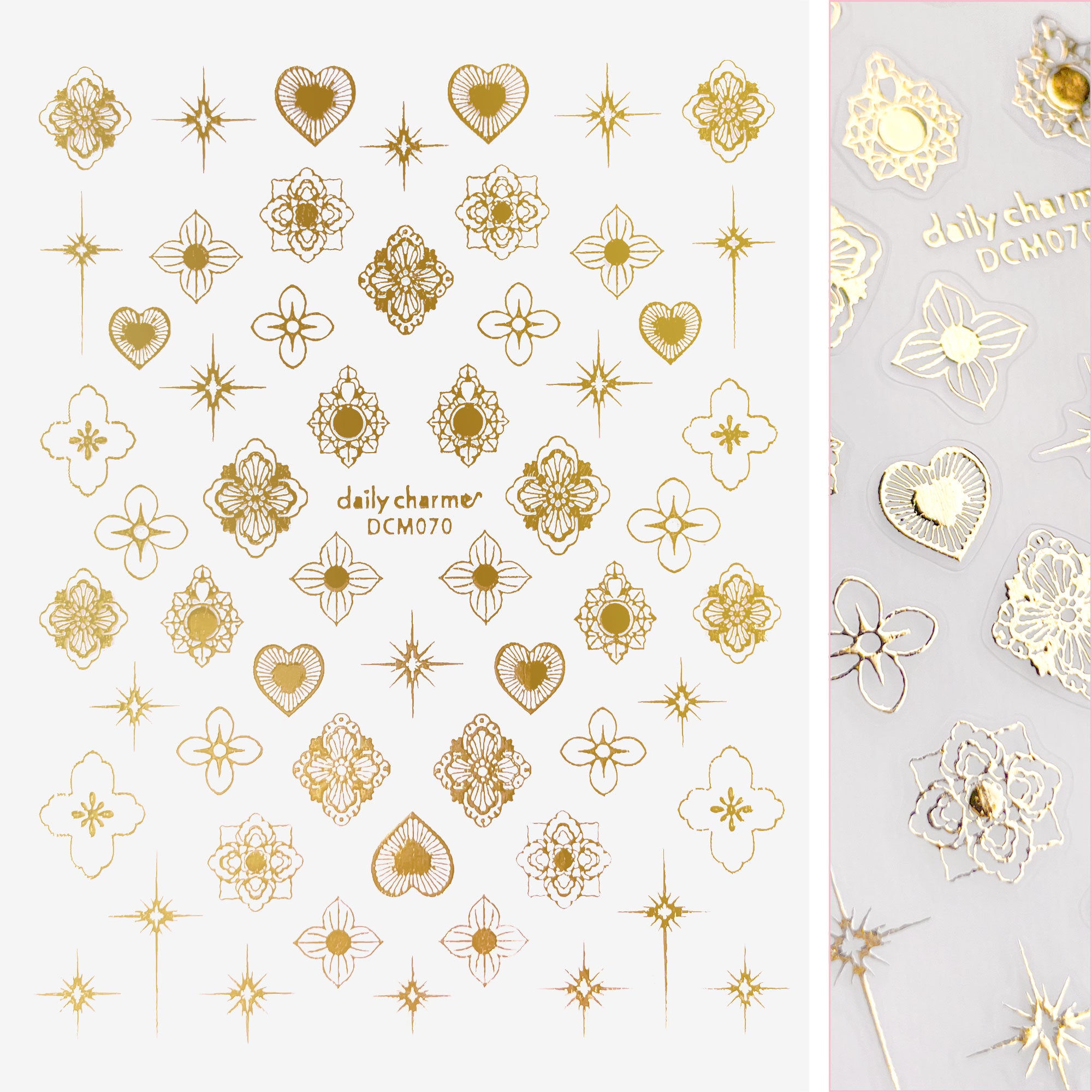 Chic Nail Art Sticker / Henna Motif / Metallic Gold Chic Nail Art Sticker / Henna Motif / Metallic Gold Heart Flower Star Sparkles Gold Foil Trend