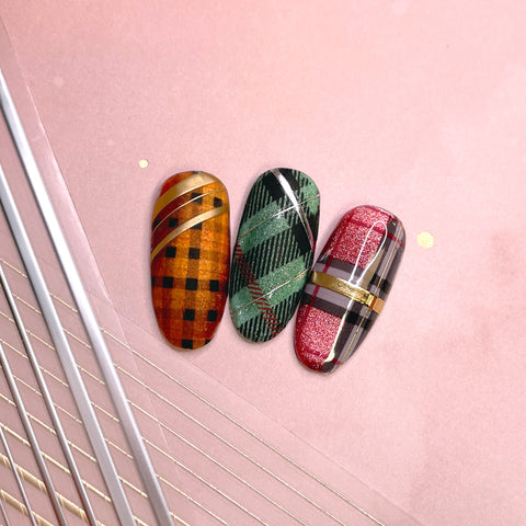 Thin Lines Nail Art Sticker / Gold Nail Decal Quality Metallic Design Plaid Nails