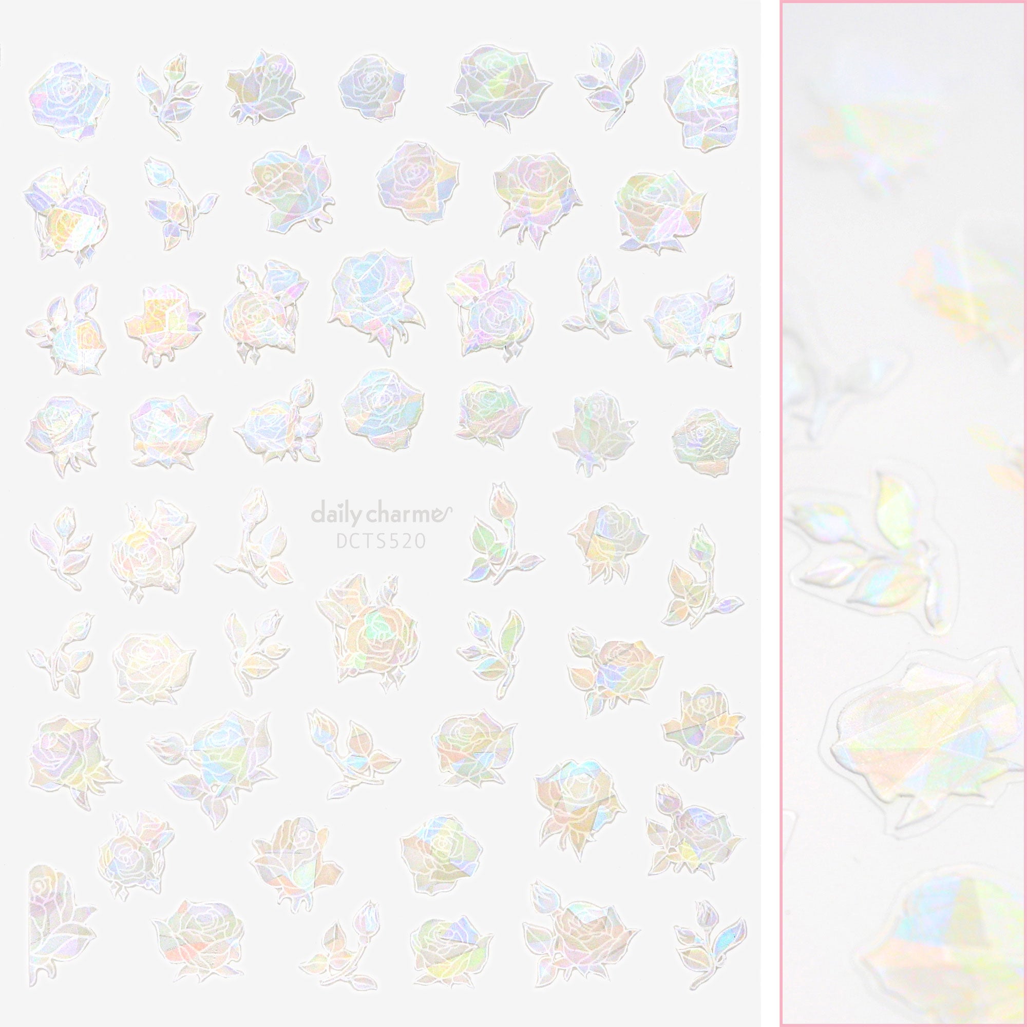 Floral Nail Art Sticker / Iridescent Roses / White Floral Nail Art Sticker / Iridescent Roses / White Rainbow Stain Glass Design