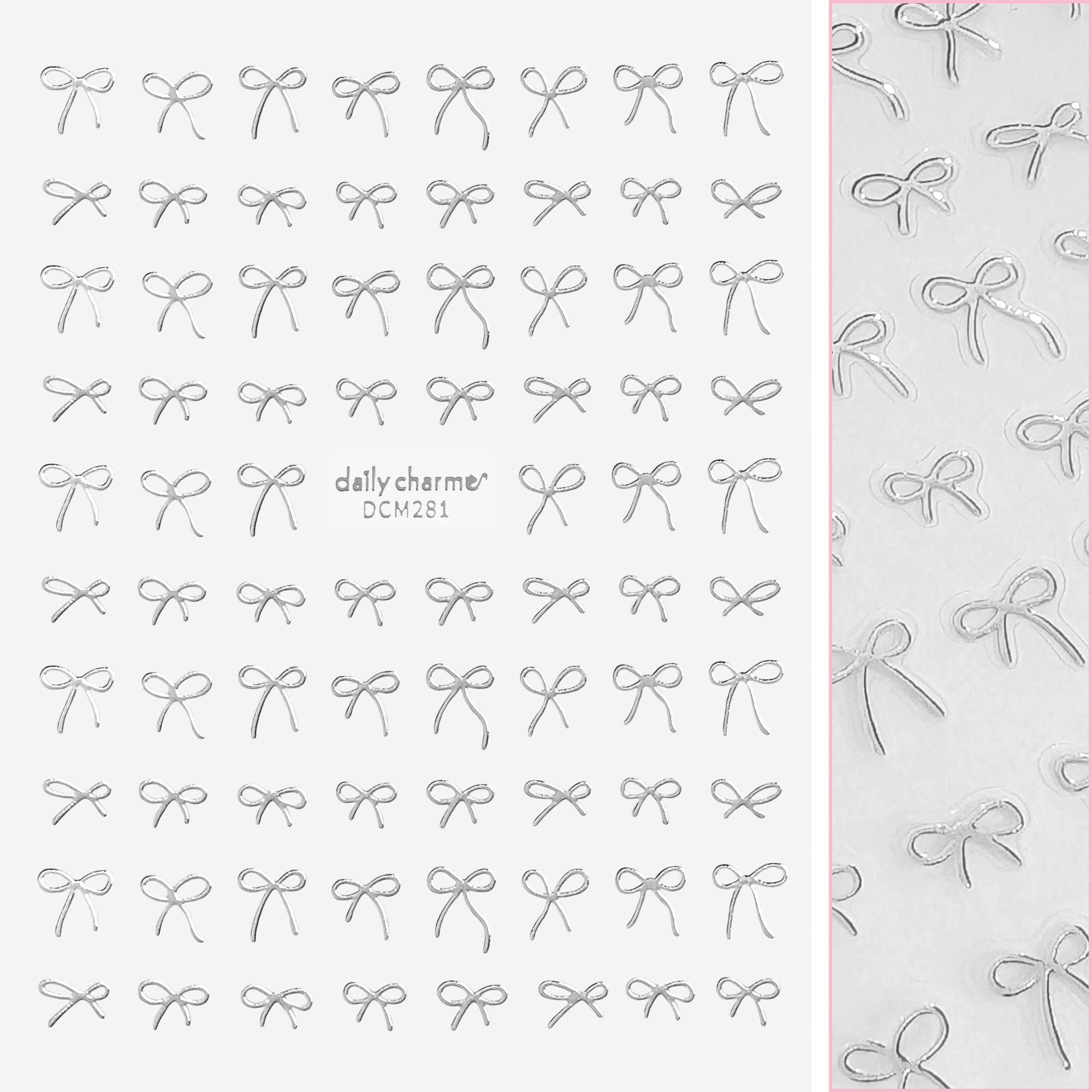 Kawaii Nail Art Sticker / Coquette Bows / Silver Kawaii Nail Art Sticker / Coquette Bows / Silver Ribbon Clean Girl