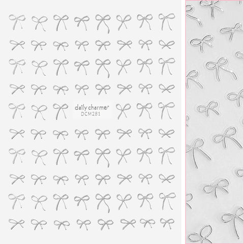 Kawaii Nail Art Sticker / Coquette Bows / Silver Ribbon Clean Girl