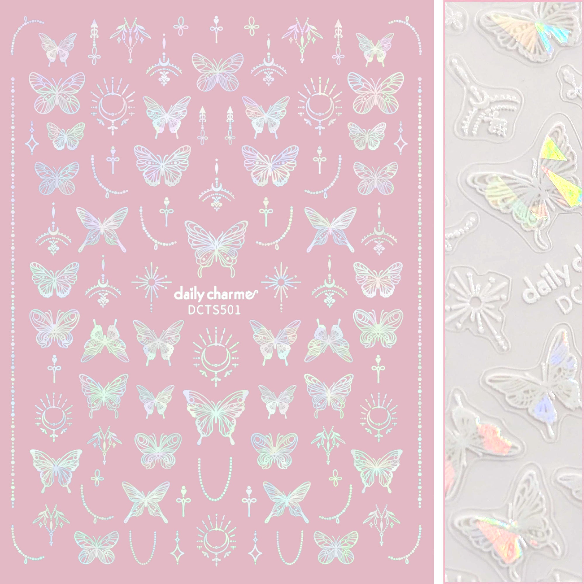 Holographic Butterfly Nail Art Sticker / Whimsical Wings / White
