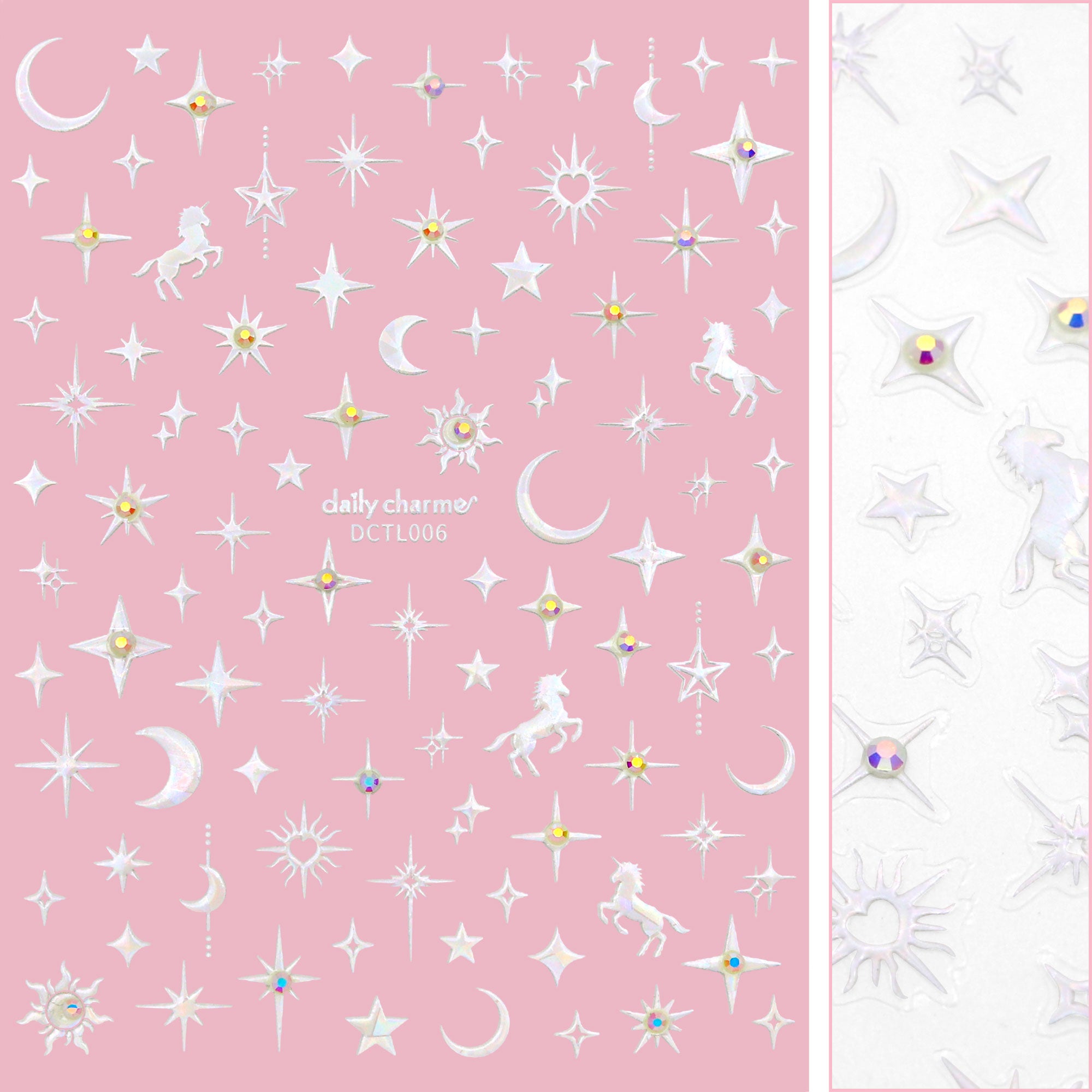 Bejeweled Nail Art Sticker / Starry Unicorn Bejeweled Nail Art Sticker / Starry Unicorn AB Rainbow Crystal 3D Star Sparkle Moon