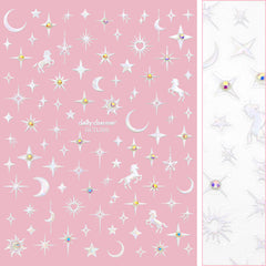 Bejeweled Nail Art Sticker / Starry Unicorn AB Rainbow Crystal 3D Star Sparkle Moon