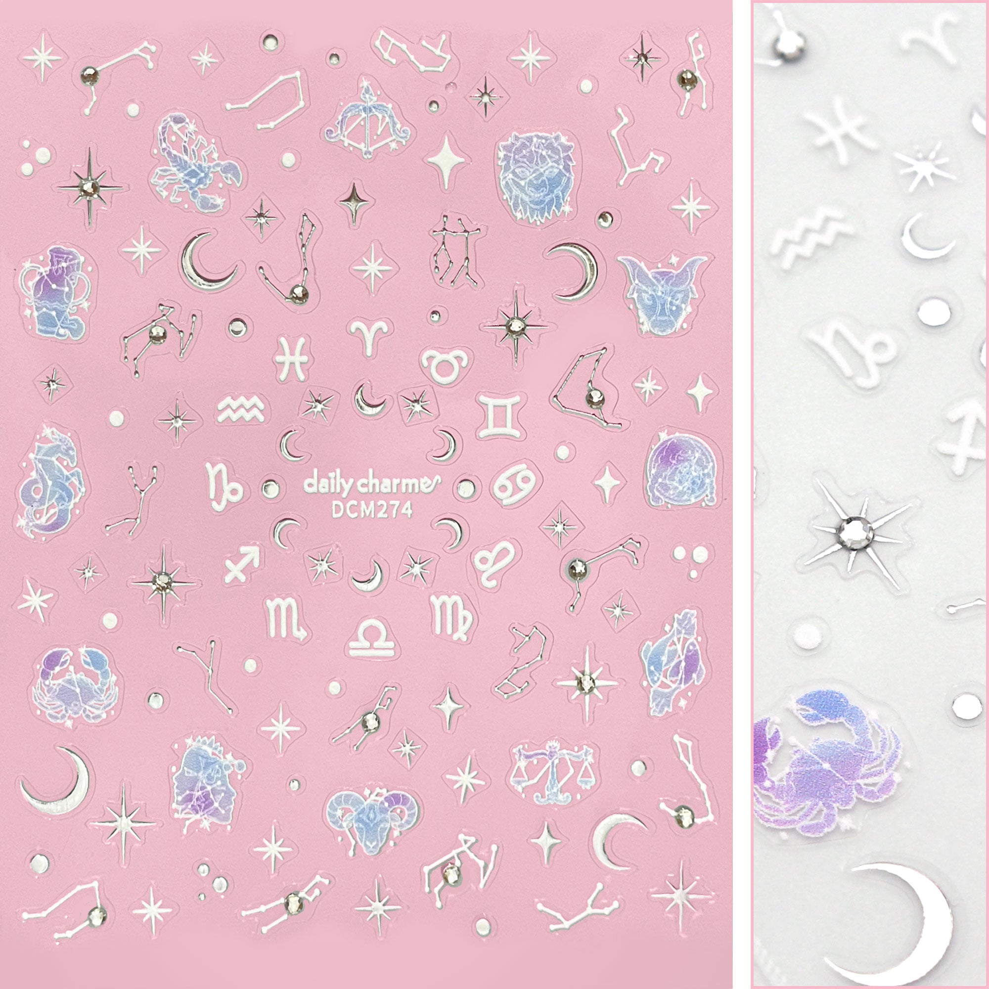 Bejeweled Nail Art Sticker / Celestial Zodiac Bejeweled Nail Art Sticker / Celestial Zodiac Silver Stars Sparkle Moon Decals Signs