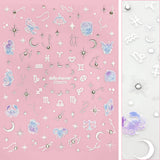 Bejeweled Nail Art Sticker / Celestial Zodiac Silver Stars Sparkle Moon Decals Signs