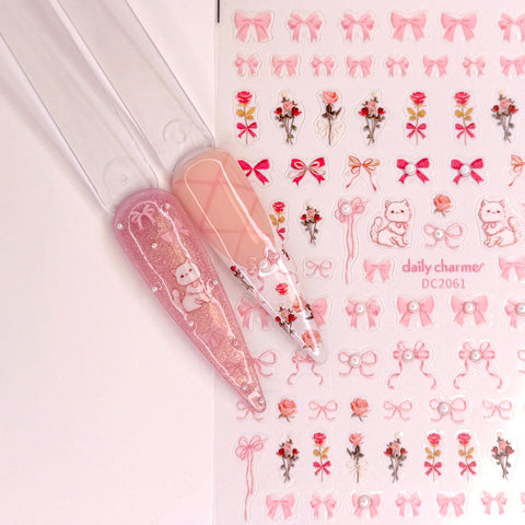 Bejeweled Nail Art Sticker / Coquette Roses / Pink Bows / Kittens / Spring Nail Art / Summer