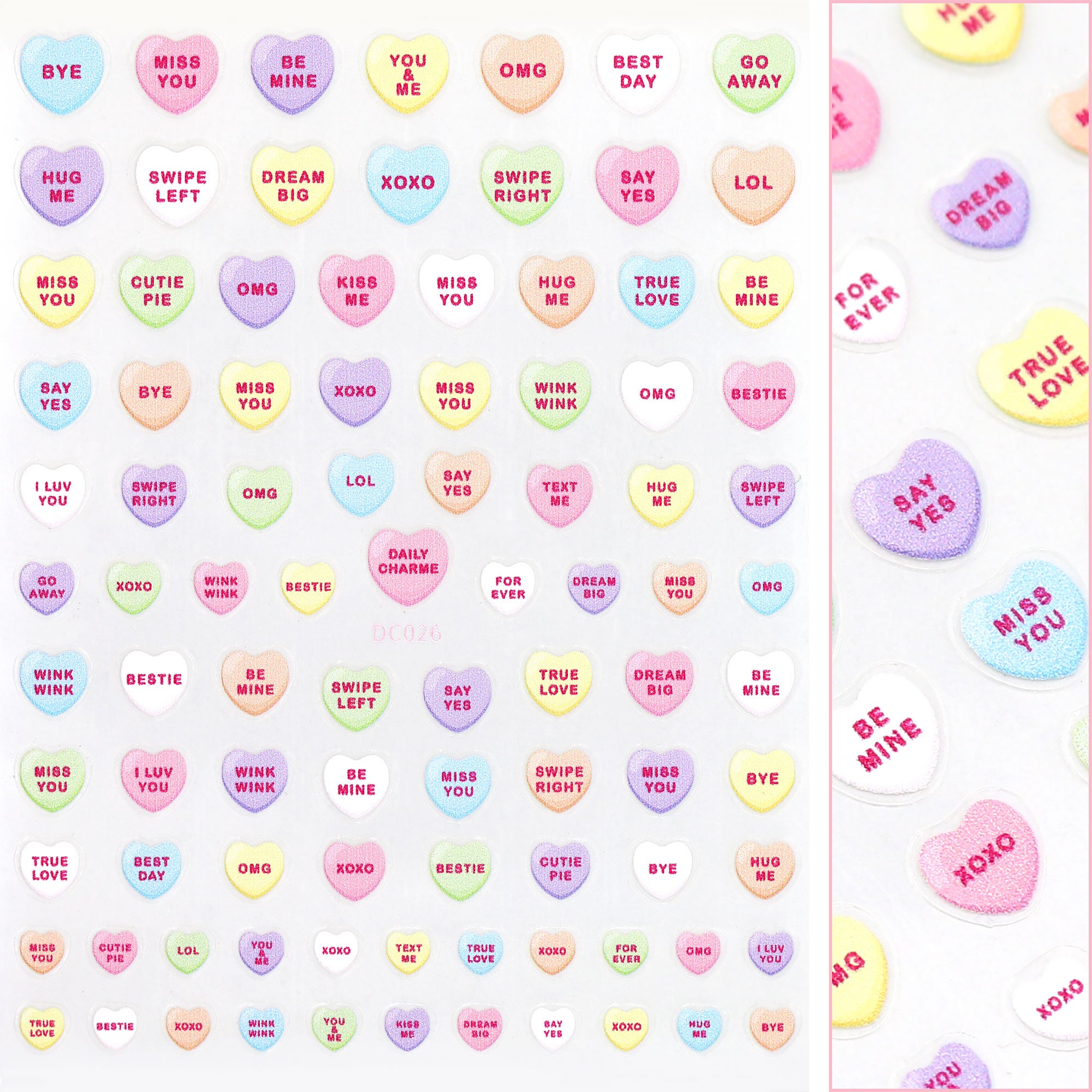 Valentine 3D Embossed Nail Art Sticker / Sweet Talk Valentine 3D Embossed Nail Art Sticker / Sweet Talk Hearts Pink Purple Candy Design Cute