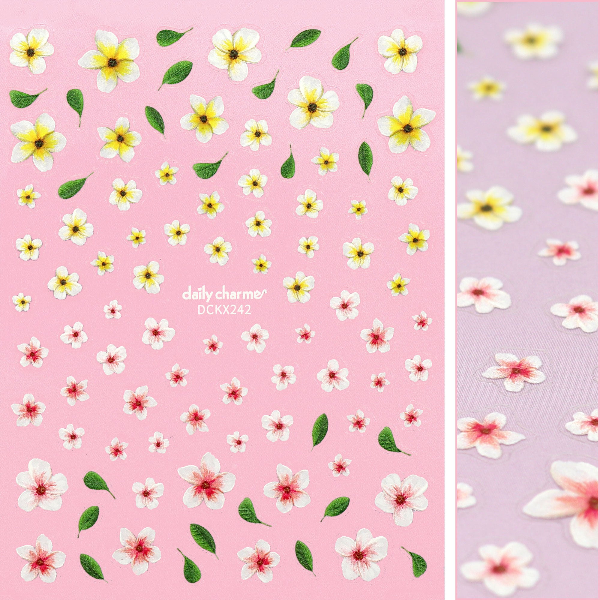 3D Embossed Nail Art Sticker / Plumeria Blooms 3D Embossed Nail Art Sticker / Plumeria Blooms Pink White Yellow Flowers Hawaiian Tropical Summer Design