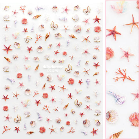 3D Nail Art Sticker Decal Rainbow Reef Starfish Seashell Beach Ocean Summer Design Daily Charme