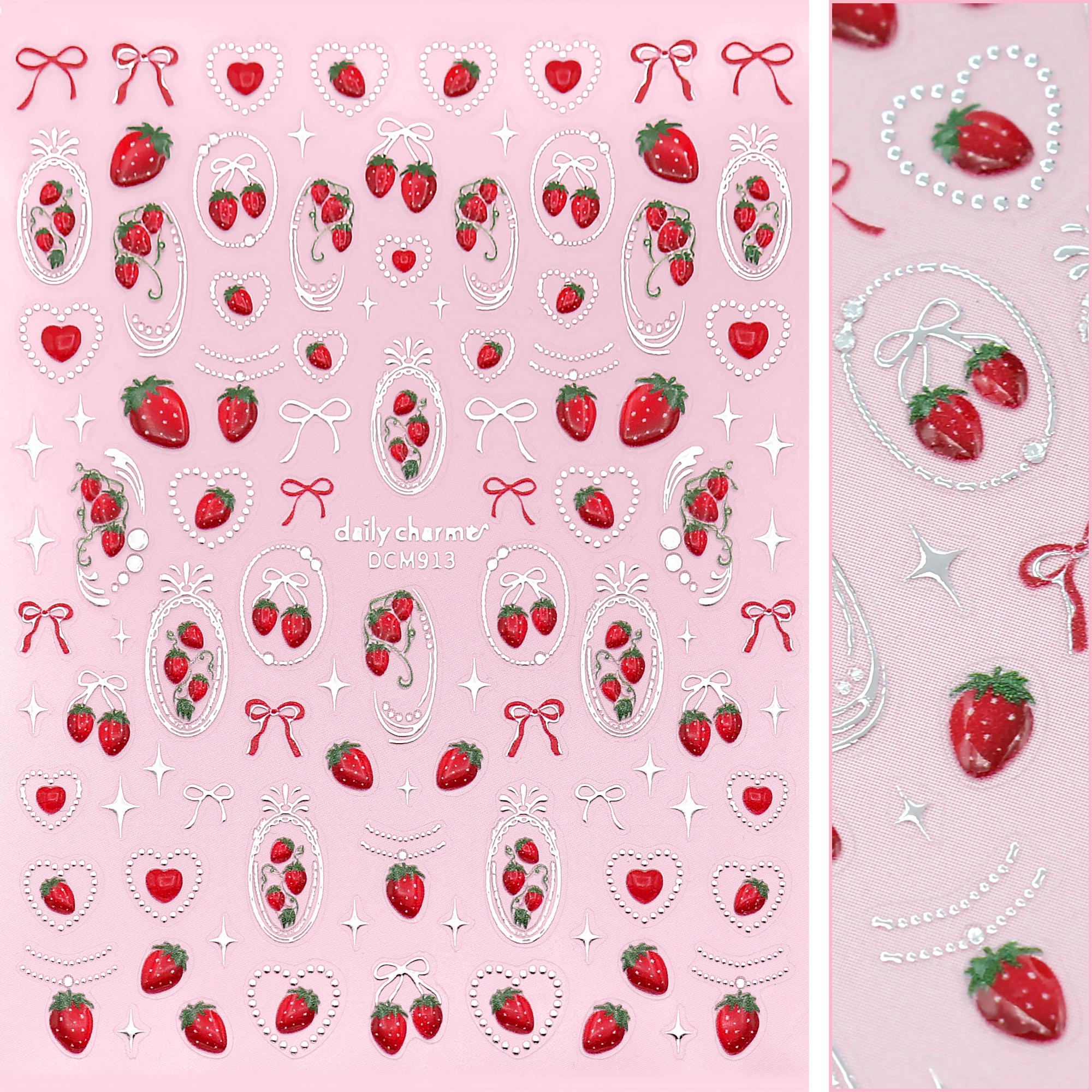 3D Embossed Nail Art Sticker / Strawberry Glitz 3D Embossed Nail Art Sticker / Strawberry Glitz Silver Chrome Cute Design GenZ Summer