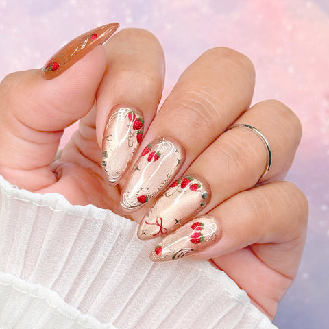3D Embossed Nail Art Sticker / Strawberry Glitz Silver Chrome Cute Design GenZ Summer