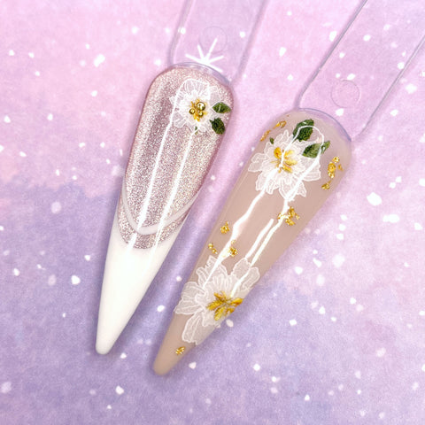 Floral Nail Art Sticker / White Peonies Flower Wedding