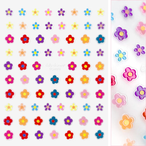 3D Embossed Nail Art Sticker  / Rainbow Jelly Flowers Daisy Summer Trend Pink Red Blue Yellow