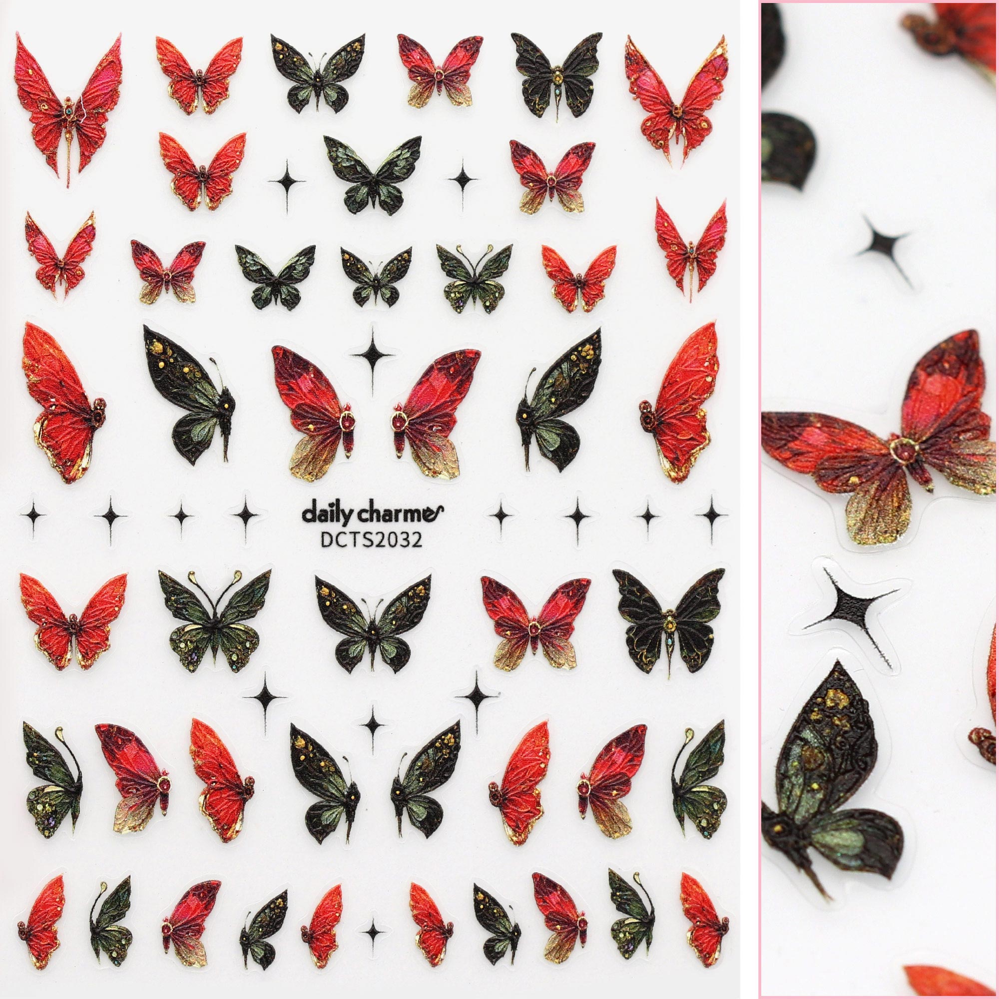3D Embossed Nail Art Sticker / Crimson Butterfly 3D Embossed Nail Art Sticker / Crimson Butterfly Red Black Embossed Quality Decals Fall Winter Goth