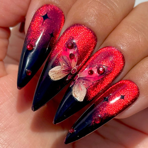 3D Embossed Nail Art Sticker / Crimson Butterfly Red Black Embossed Quality Decals Fall Winter Goth