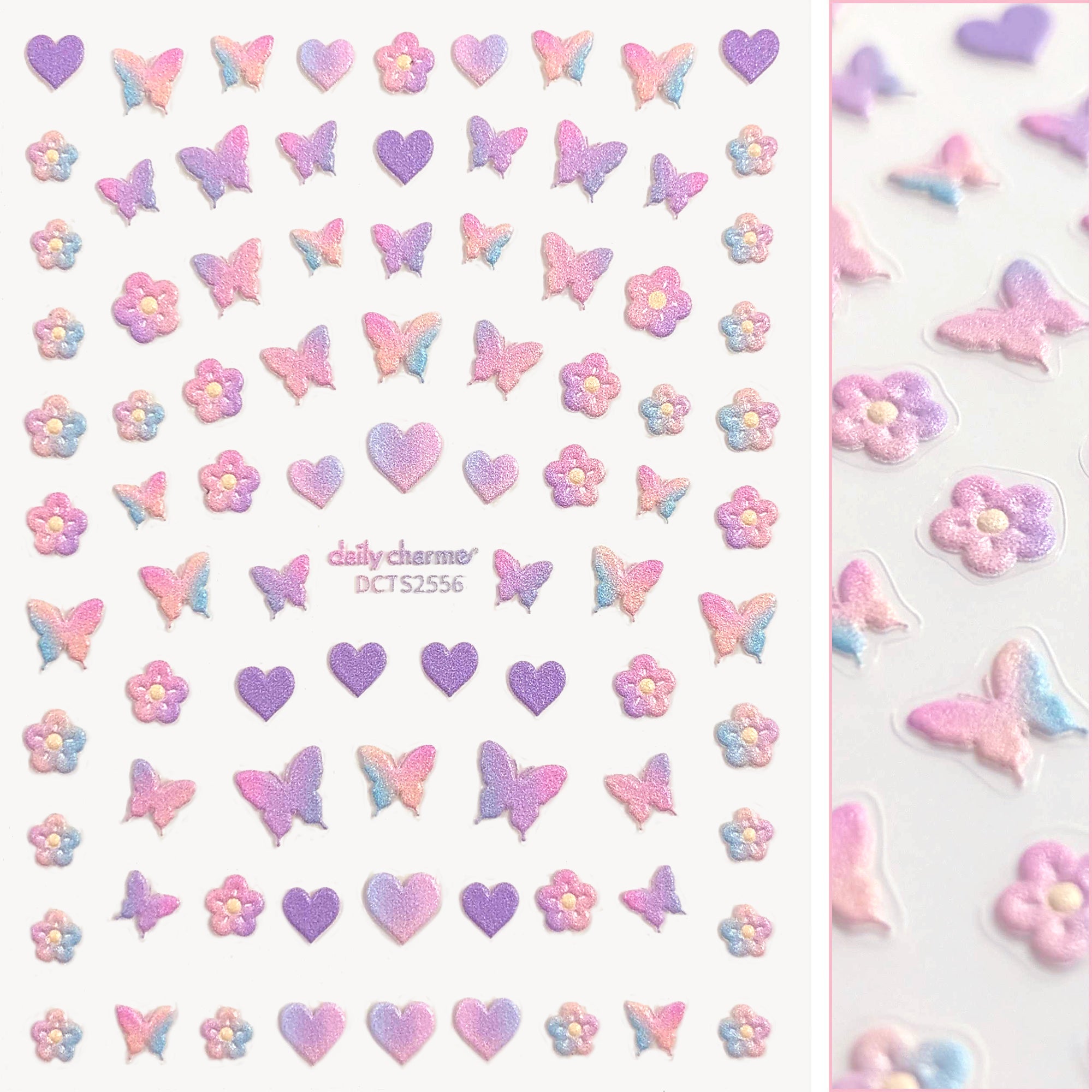 3D Embossed Nail Art Sticker / Spring Flutter 3D Embossed Nail Art Sticker / Spring Flutter Pastel Heart Flower Butterfly