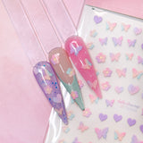 3D Embossed Nail Art Sticker / Spring Flutter Pastel Heart Flower Butterfly 