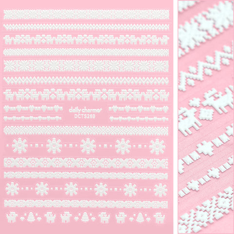 Holiday 3D Embossed Nail Art Sticker / Christmas Sweater / White Decal