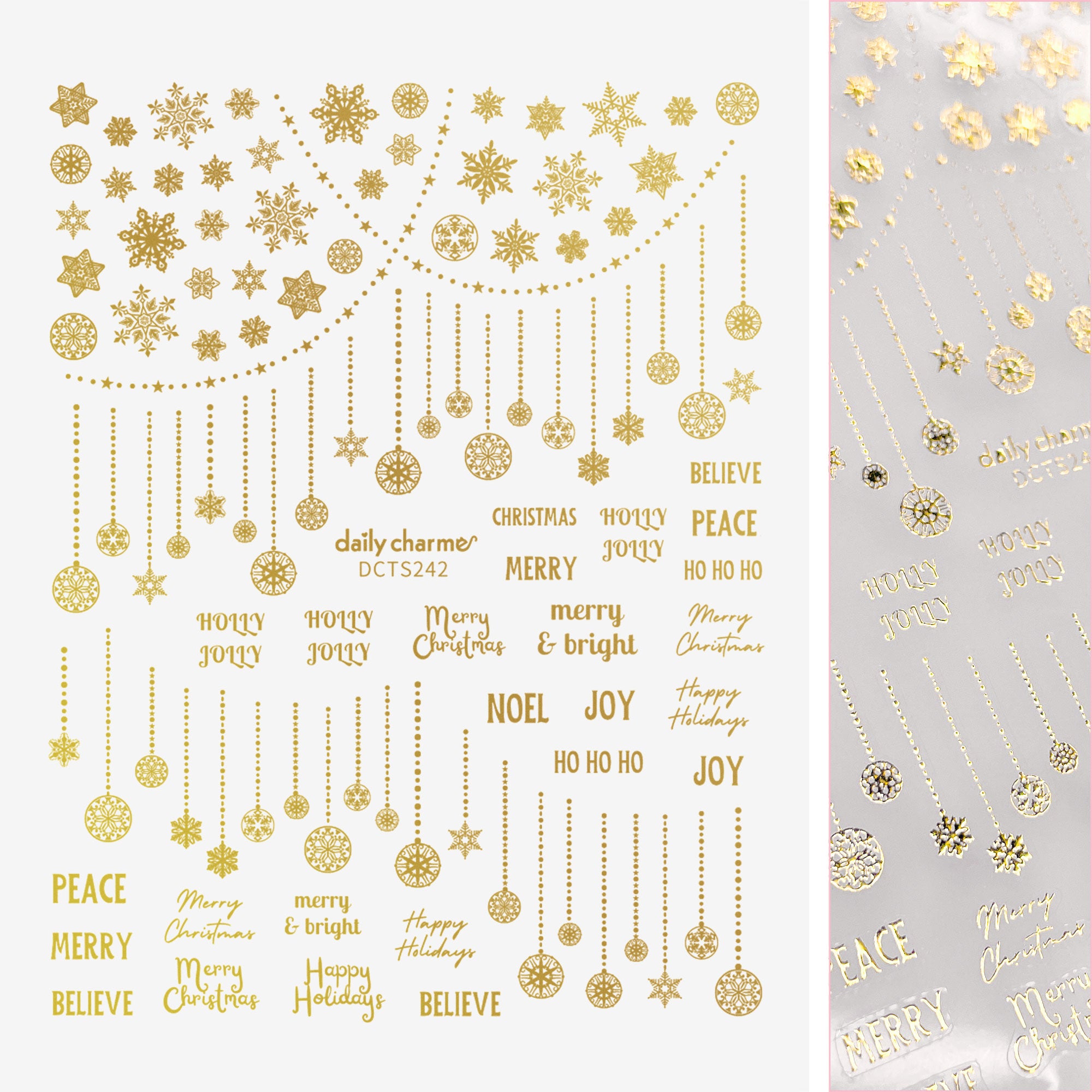 Holiday Festive Nail Art Sticker / Snowy Baubles / Gold Holiday Festive Nail Art Sticker / Snowy Celebration / Gold Snowflakes Baubles Chains Christmas Greetings Decal