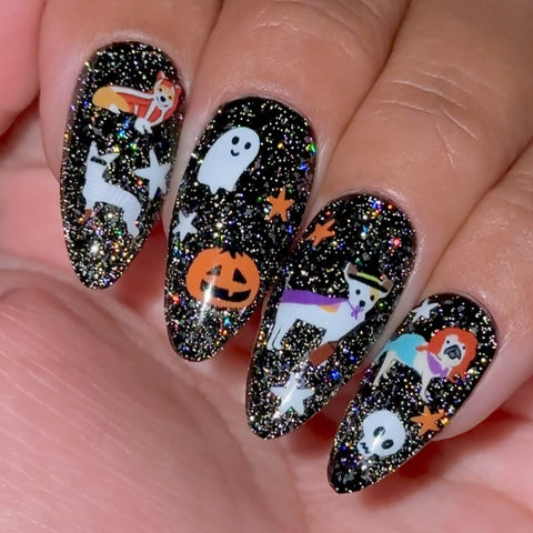 Spooky Halloween Nail Art Sticker / Puppy Costume Party Skeleton Dog Decals Fun Pumpkin