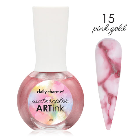 Daily Charme Watercolor Art Ink / 15 Pink Gold Marble Pastel Crystal Nail DIY