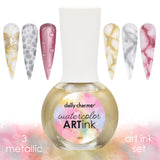 Daily Charme Metallic Watercolor Art Ink Set / 3 Colors Gold Silver Pink Nail Supplies