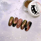 3-in-1 Chameleon Cat Eye Chrome Powder / Amber Orange Yellow Gold Nail Polish Magnetic Pigment