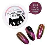 3-in-1 Chameleon Cat Eye Chrome Powder / Amethyst Purple Pink Green Nail Polish Magnetic Effect