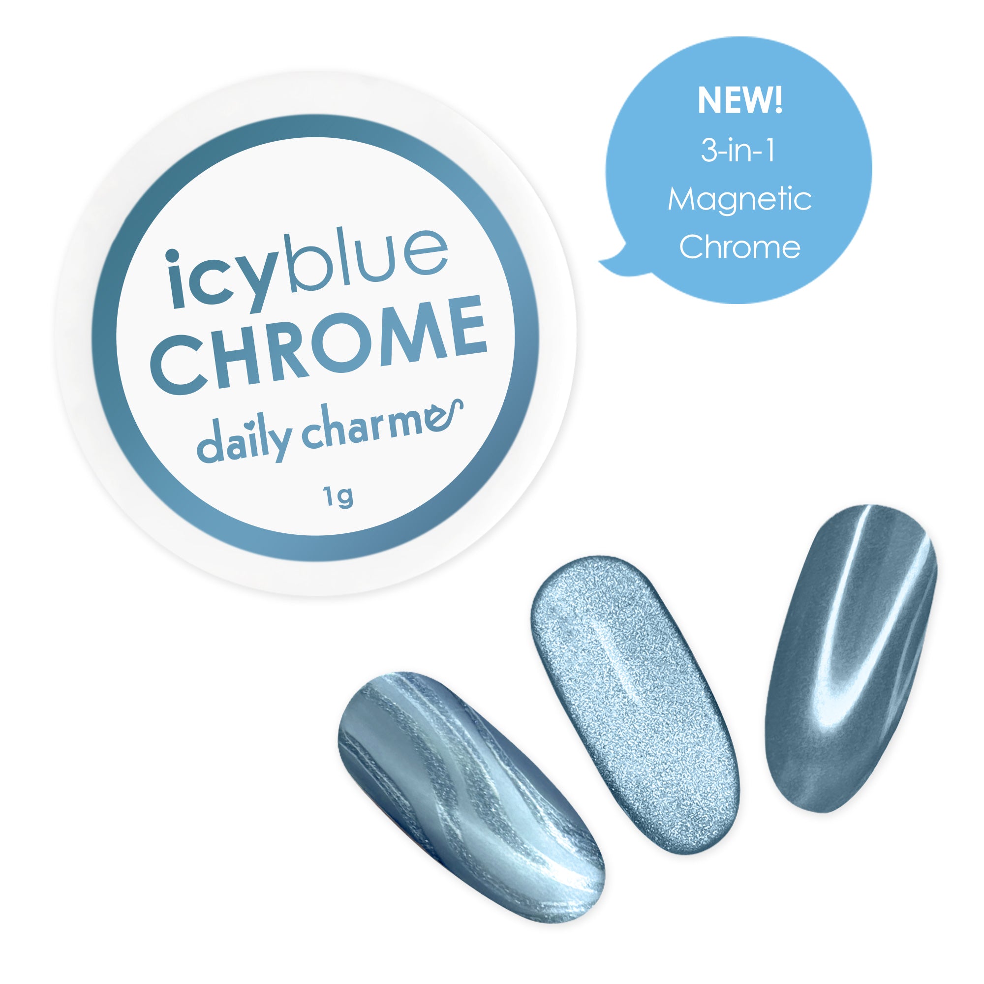 3-in-1 Icy Blue Magnetic Chrome Powder 3-in-1 Icy Blue Magnetic Chrome Powder Nail Art Glazed Winter Holiday Trend