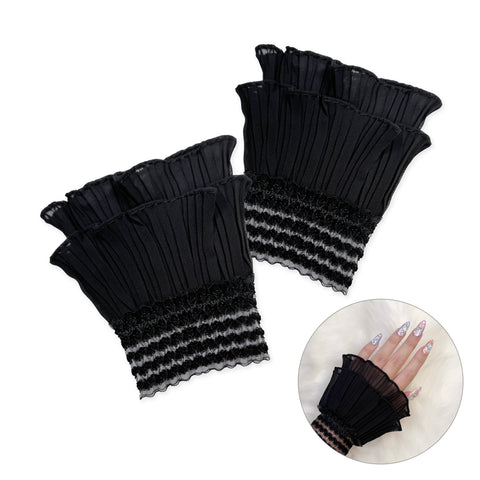 Frilly Ruffle Lace Sleeve Cuffs / Black Gothic Style Fashion Nail Accessory Gloves