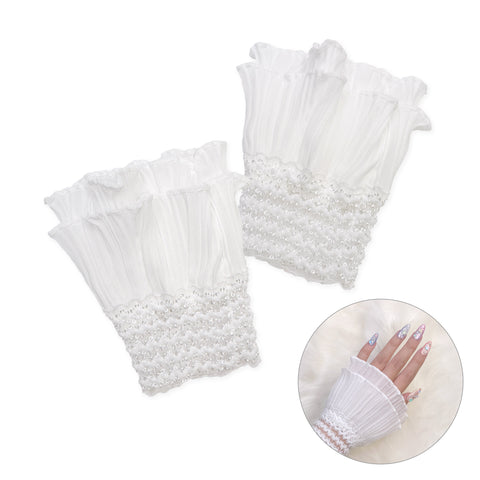 Frilly Ruffle Lace Sleeve Cuffs / White Classy Nail Photo Salon Prop Quality Fashion