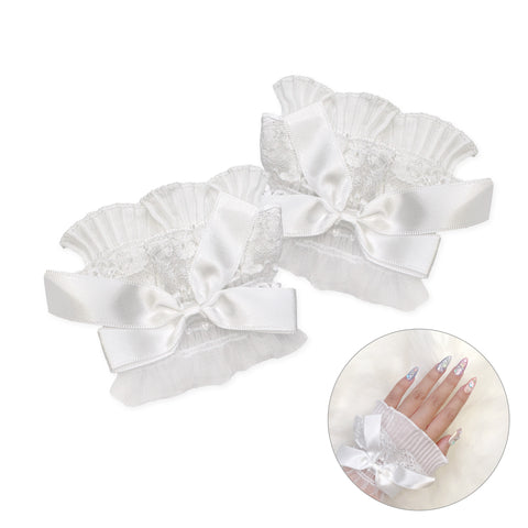 Coquette Bow Lace Sleeve Cuffs / White Cute Girly Fashion Accessory Trendy Nail Tool