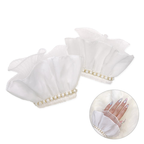 Pearly Chiffon Lace Sleeve Cuffs / White Nail Photo Supply Tool Content Creator