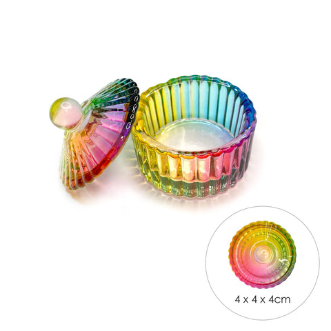 Rainbow Glass Jar with Lid / Round Cute Nail Art Container for Liquid Monomer Water