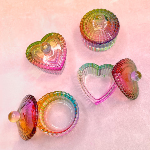 Rainbow Glass Jar with Lid / Round Cute Nail Art Container for Liquid Monomer Water
