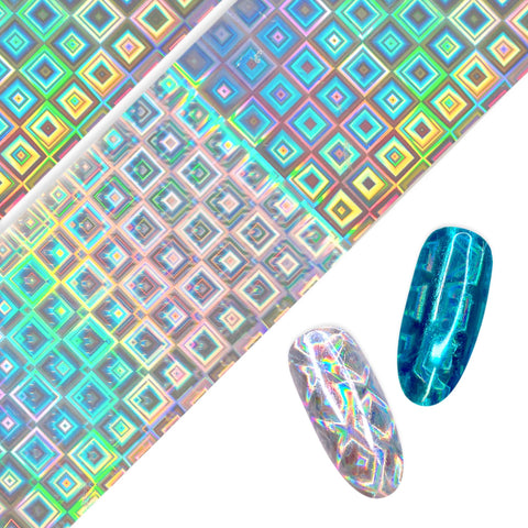 Nail Art Foil Paper / Holo Squares Holographic Silver Design Fun