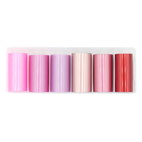 Nail Art Foil Box / 6 Designs/ Rosy Radiance Pink Red Metallic Satin Glazed