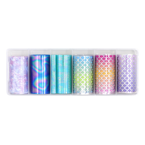Nail Art Foil Box / 6 Designs / Mermaid Tales Decal Water Holo Iridescent Dreamy Pattern