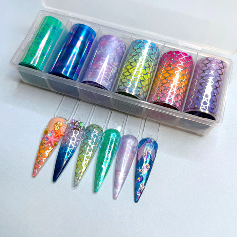 Nail Art Foil Box / 6 Designs / Mermaid Tales Decal Water Holo Iridescent Dreamy Pattern