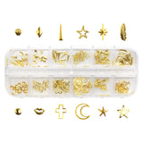 Nail Art 3D Gold Metal Stud Decors Mix Box Set / 12 Shapes
