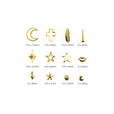 Nail Art Gold Metal Stud Decors Mix Box Set / 12 Shapes